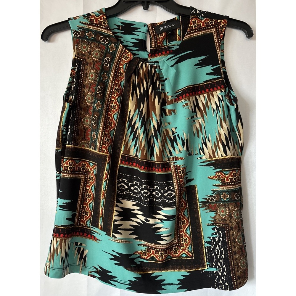 GRAYSON Womens Tank Top Size‎ L Aztec Design Sleeveless Resort Cruise Vacation